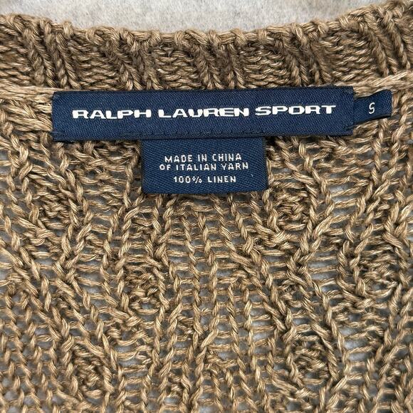 Ralph Lauren Sport 100% Linen Cardigan Sweater Size S Open Knit Feminine Neutral - Picture 7 of 16